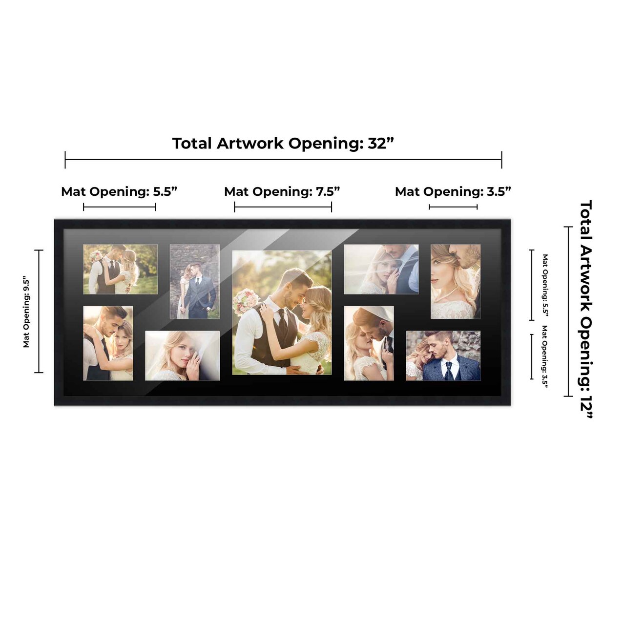 Black Finish Collage Frame - Black Mat, 20 Frame Sizes to Choose From, UV Acrylic, Wall Hanging Hardware, Vertical or Horizontal Display